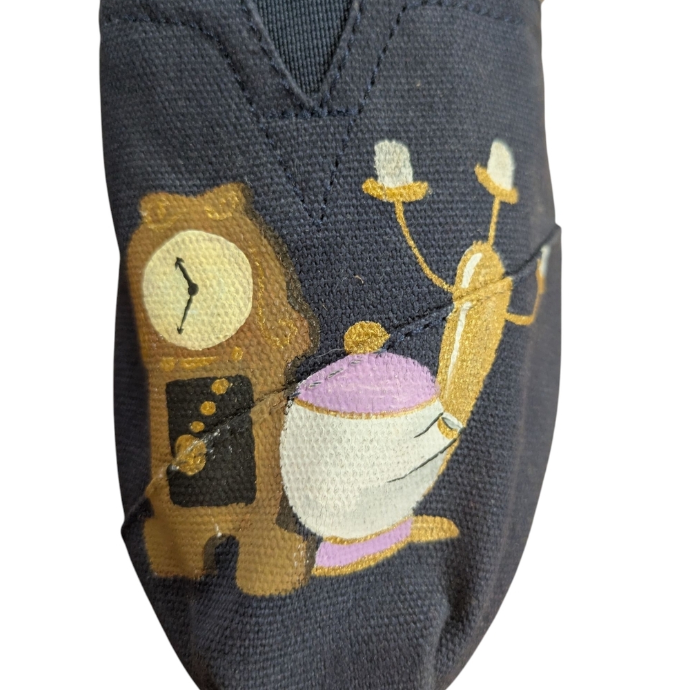 TOMS Custom Hand Painted Beauty and the Beast Navy Flats Size 7 - Picture 5 of 12